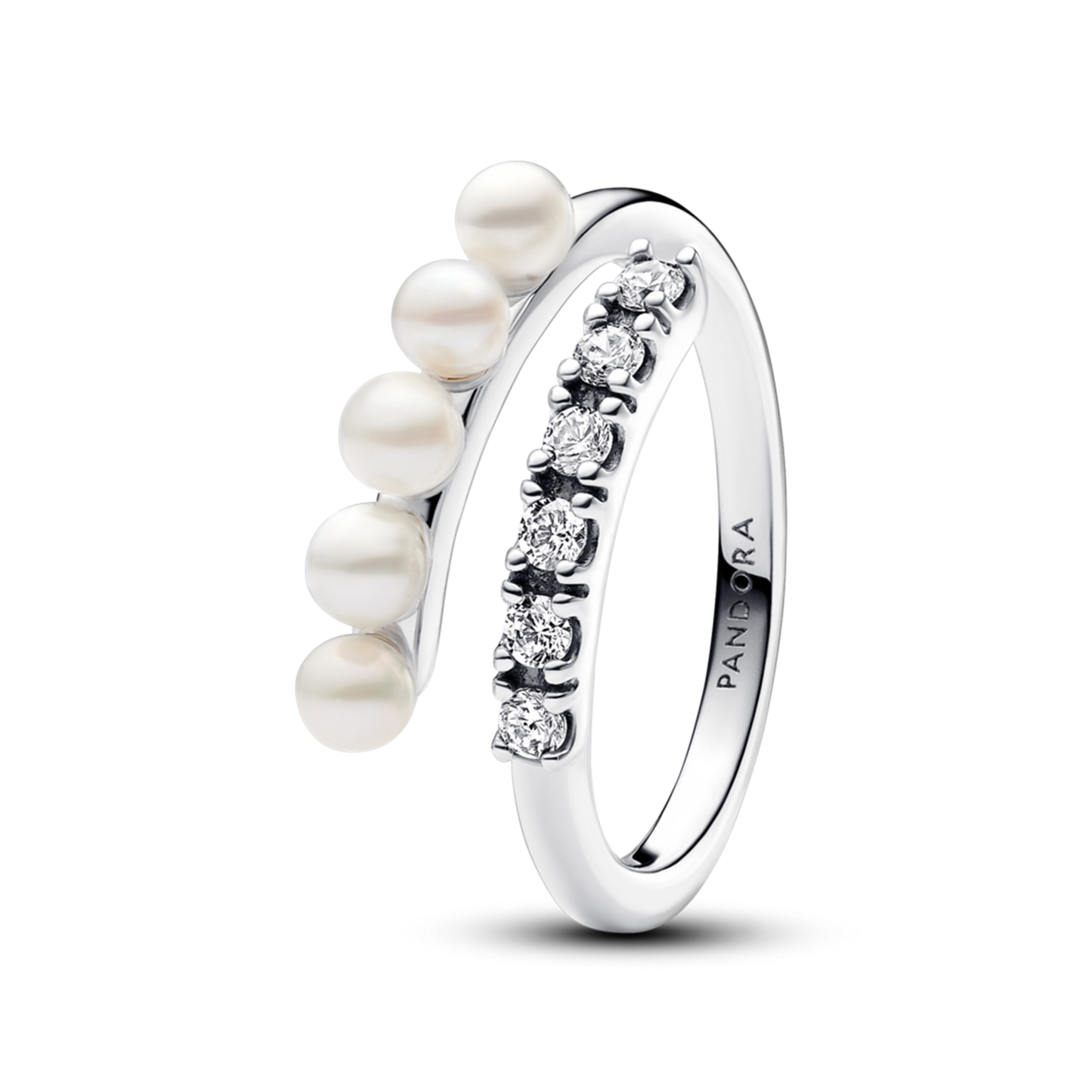 Treated Freshwater Cultured Pearls and Pave Open Ring