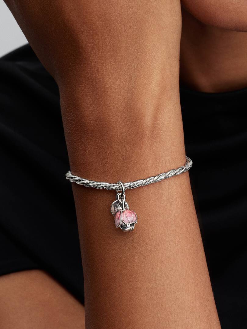Two-Tone Blooming Flower Dangle Charm Sterling silver