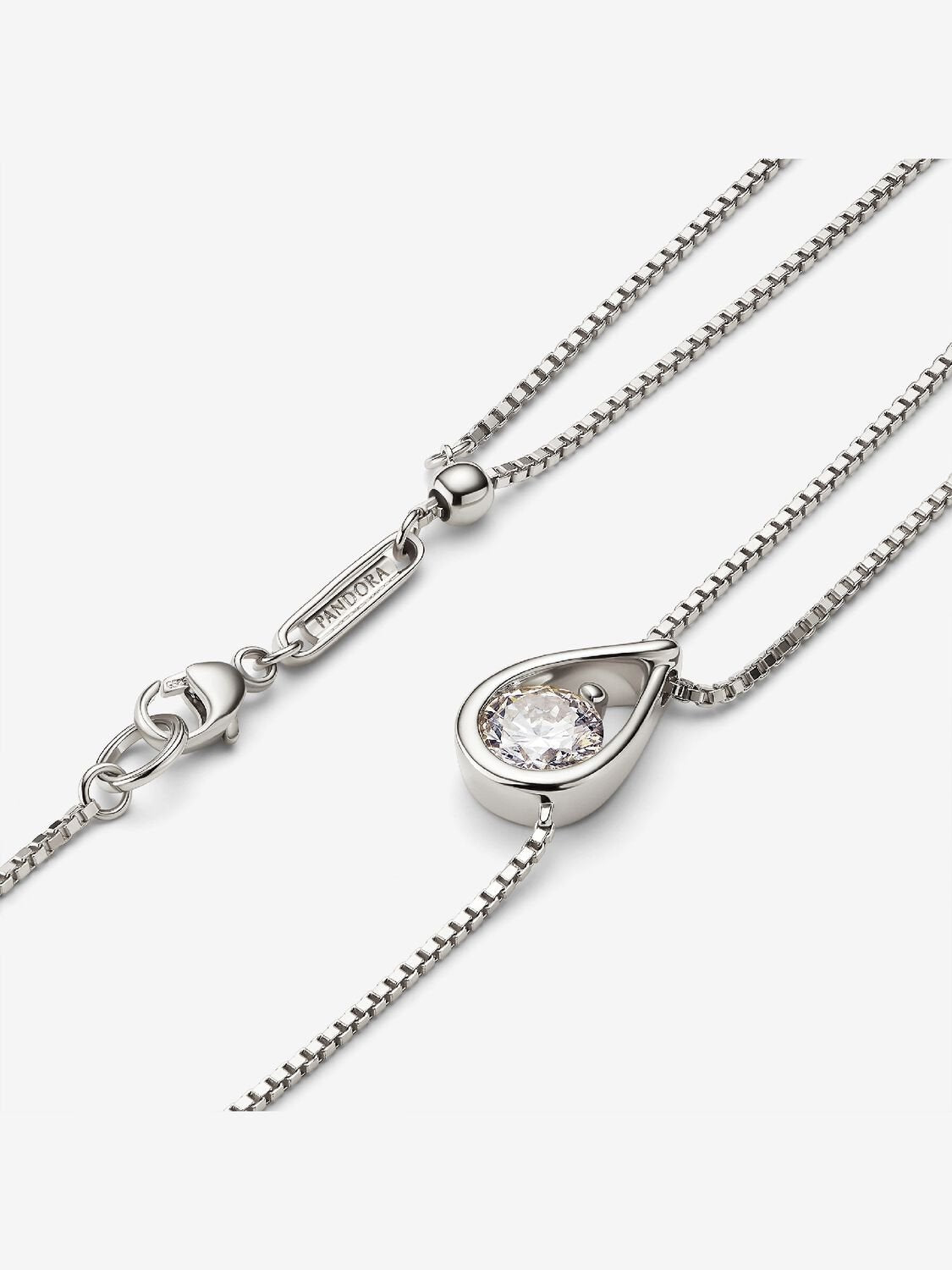 Pandora Infinite 14k White Gold Lab-grown Diamond Double Chain Collier Necklace
