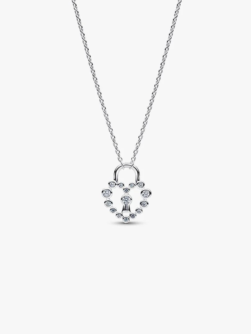 Sparkling Heart Padlock Pendant Necklace Sterling silver