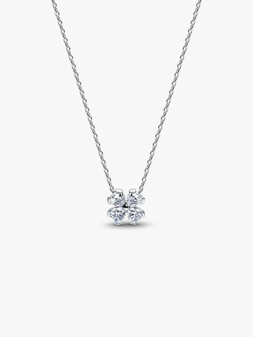 Sparkling Lucky Clover Pendant Necklace Sterling silver