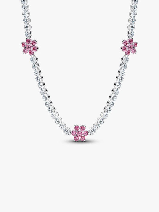 Pink Flower Tennis Necklace Sterling silver