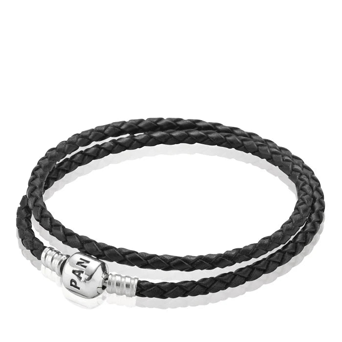 Moments Double Woven Leather Bracelet - Black