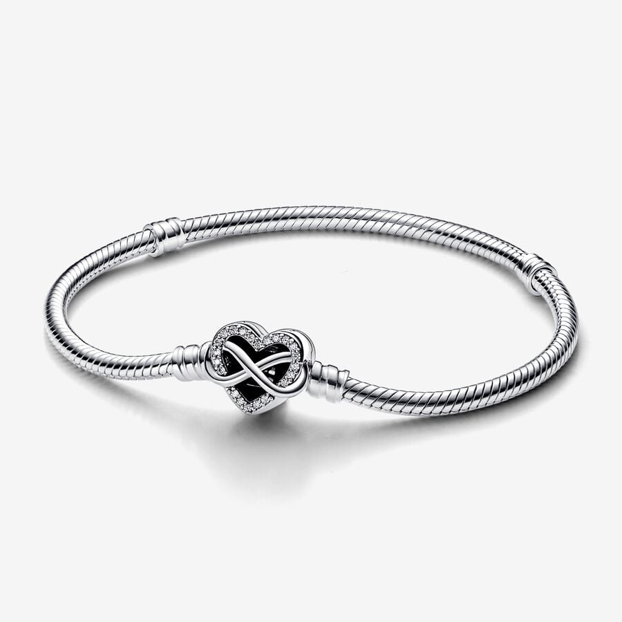Pandora Moments Sparkling Infinity Heart Clasp Snake Chain Bracelet Sterling silver