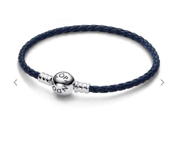 Pandora Moments Blue Braided Leather Bracelet with Circle Clasp