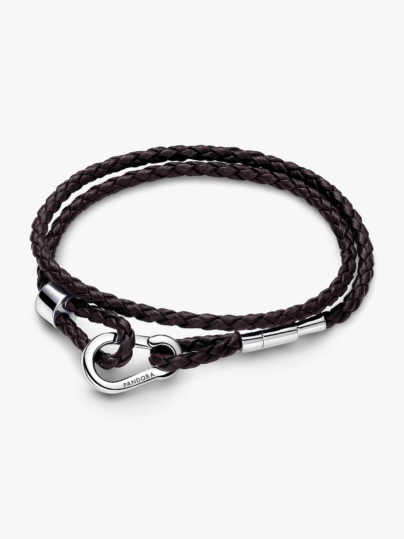 Pandora Moments Brown Braided Double Leather Bracelet