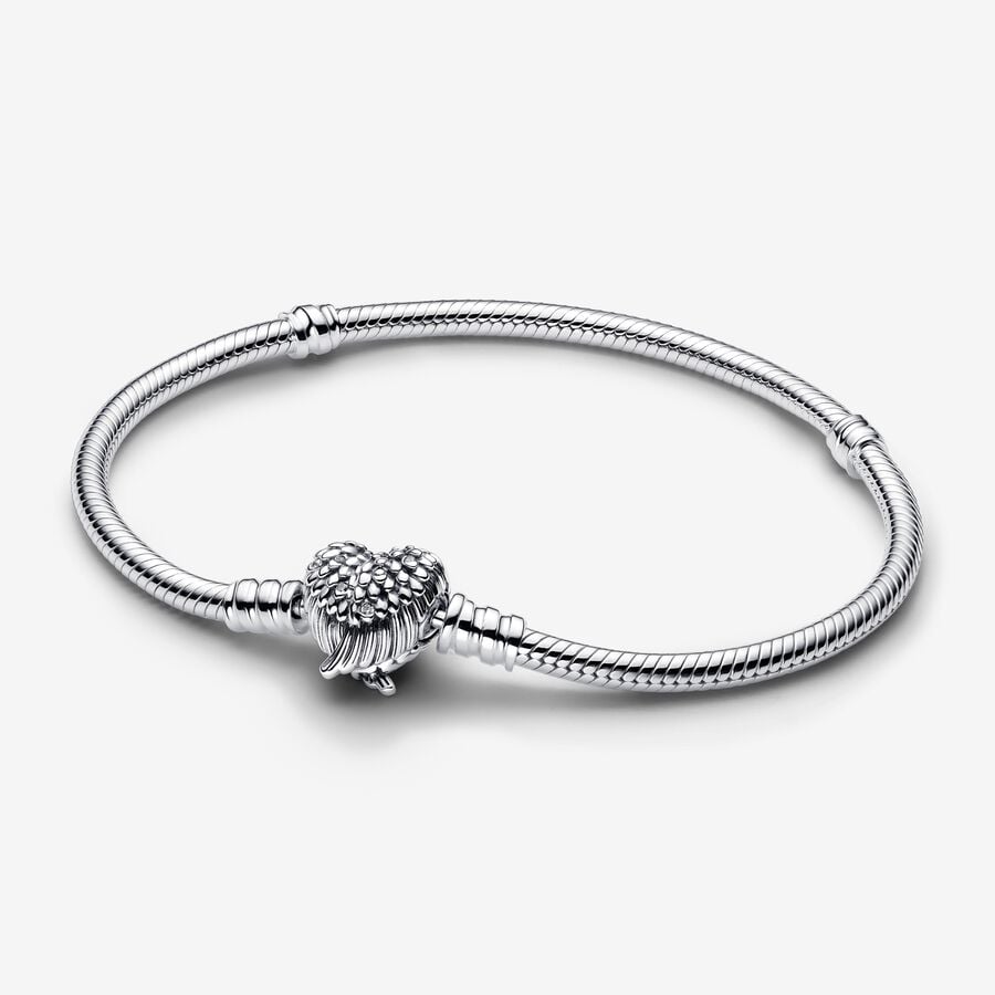 Heart Wings Clasp Snake Chain Bracelet Sterling silver