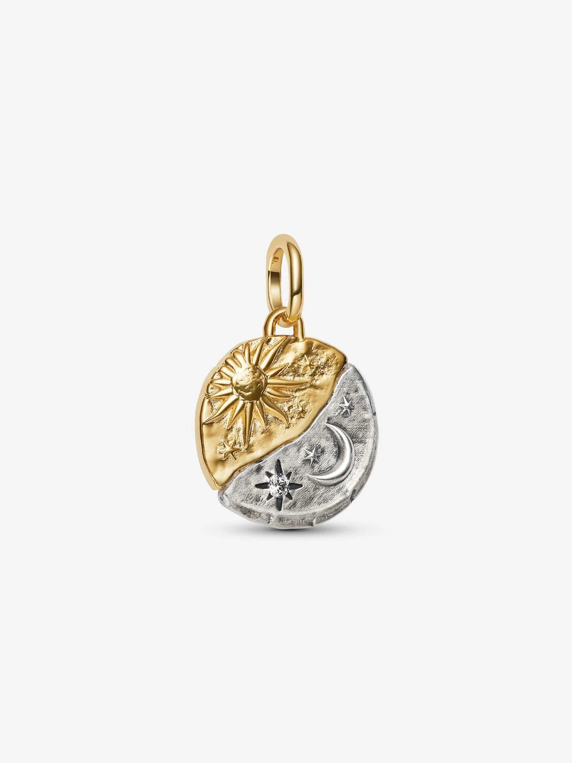 Sun and Moon Medallion Charm Sterling silver, 14k gold plating