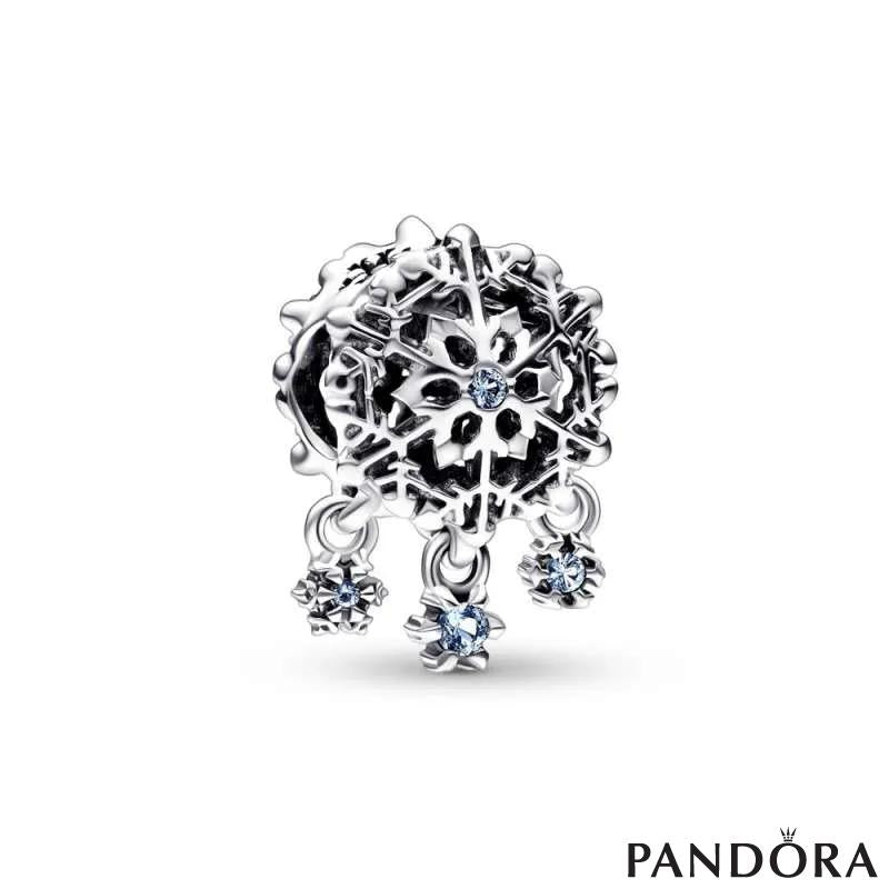 Snowflake sterling silver charm with bleached aqua blue crystal and icy blue crystal