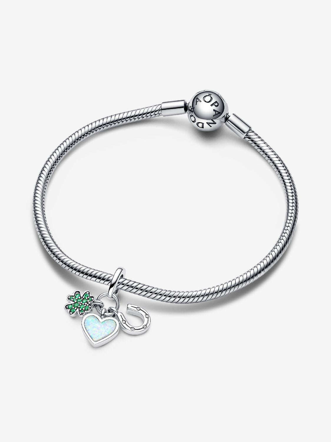 Four Leaf Clover, Heart and Horseshoe Triple Dangle Charm