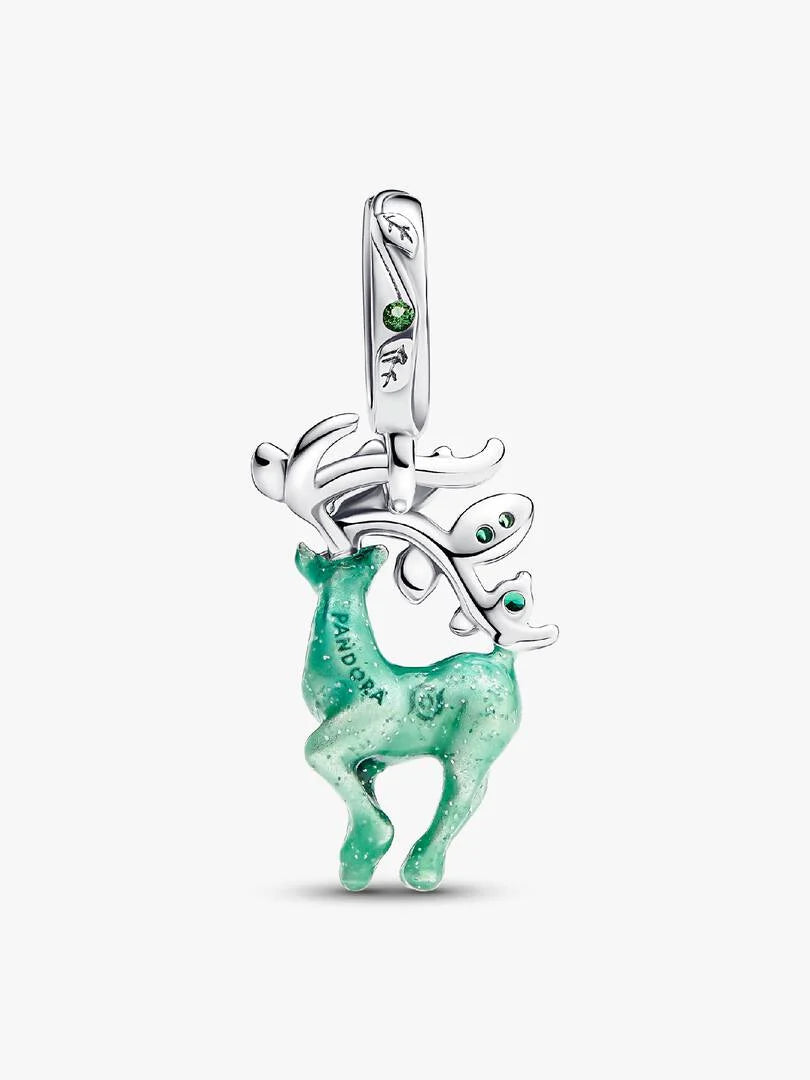 Honor of Kings deer sterling silver dangle with royal green, fern green crystal and glow in the dark green enamel Silver 925