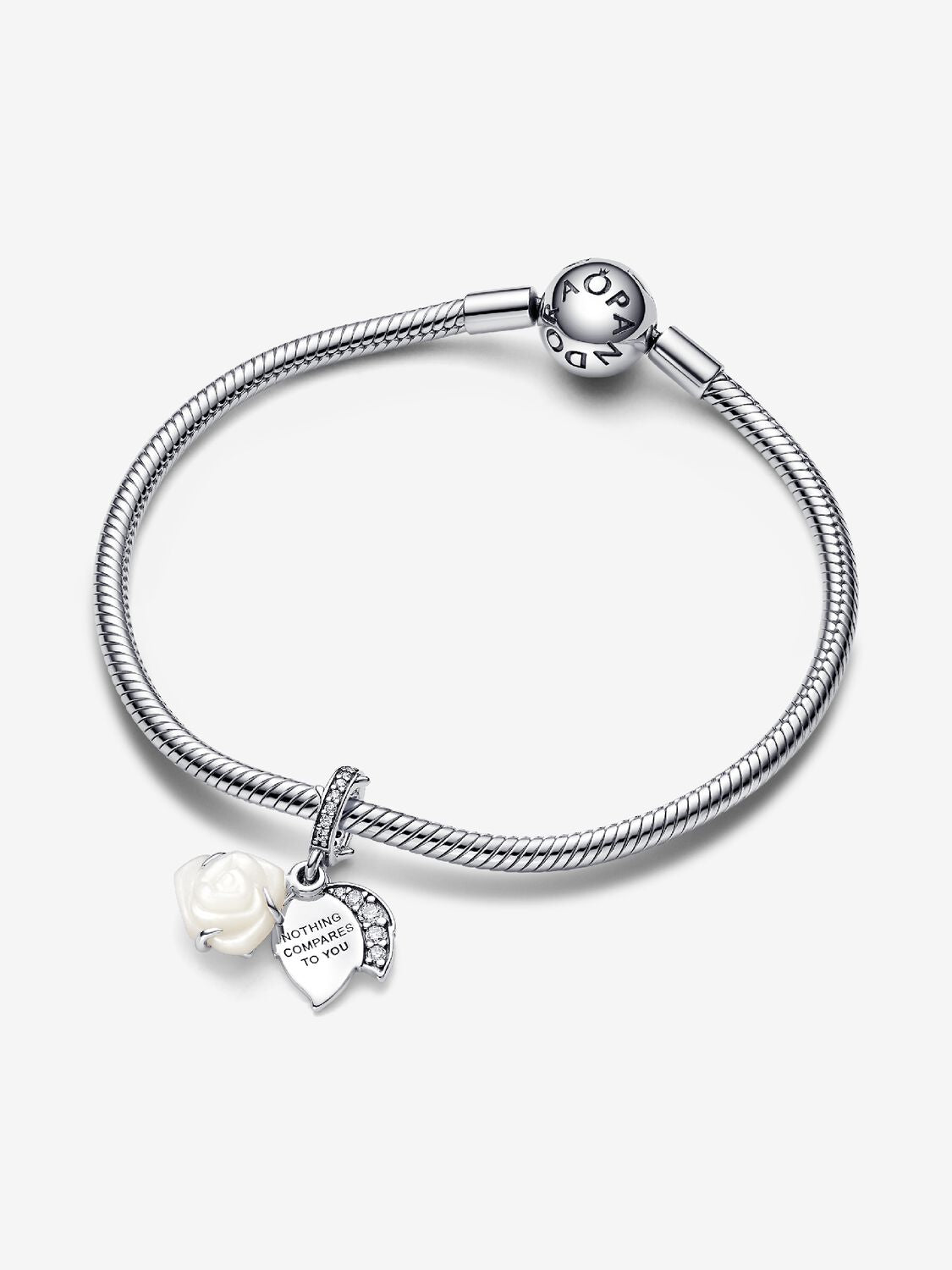 White Rose in Bloom Double Dangle Charm