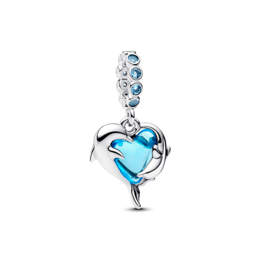 Blue Murano Glass Dolphins Dangle Charm