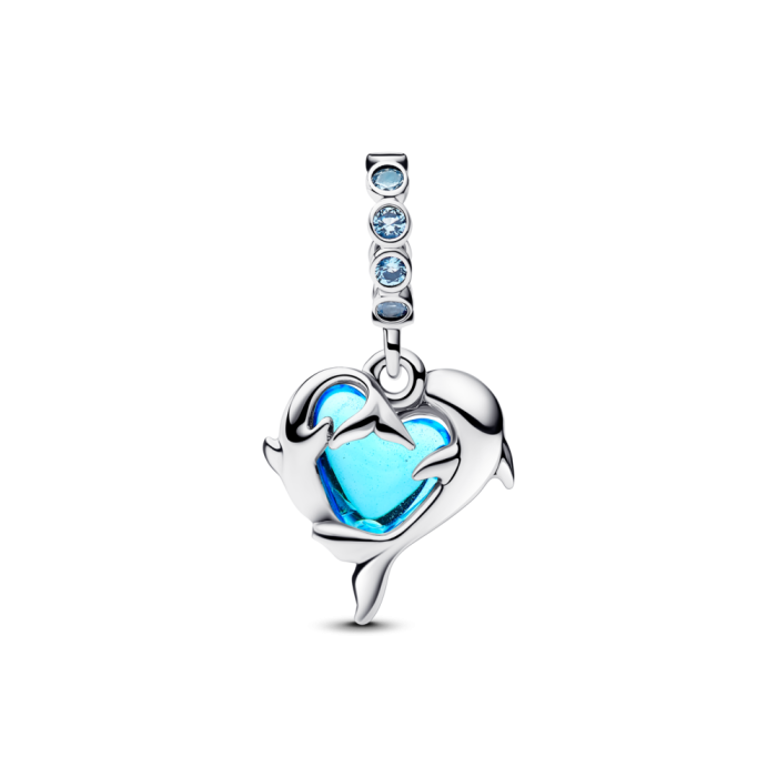 Blue Murano Glass Dolphins Dangle Charm