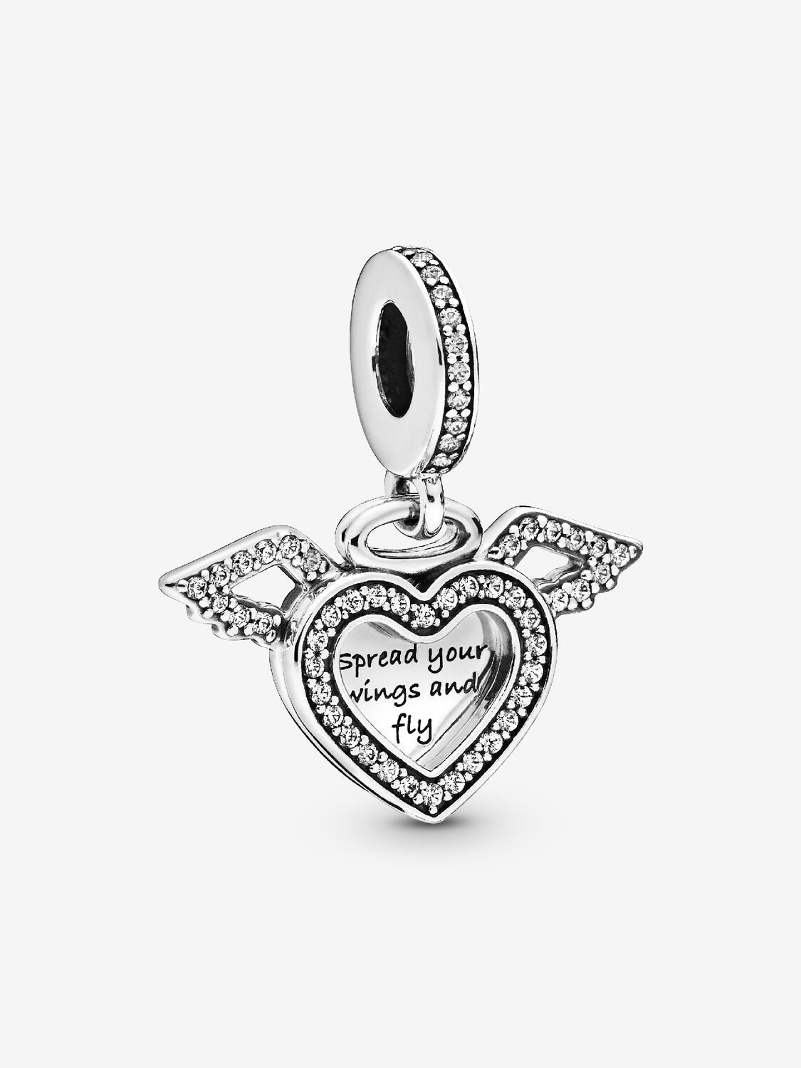 Heart and Angel Wings Dangle Charm Sterling silver