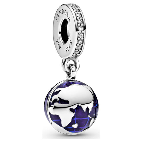 Daisy sterling silver charm with clear cubic zirconia and shaded blue enamel