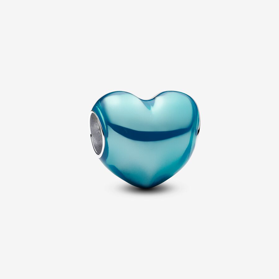 Sky Blue Metallic Heart Bracelet Charm