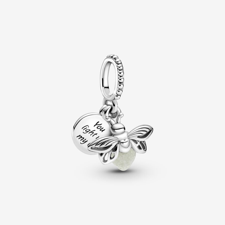 Glow in the dark glowworm pendant charm Silver
