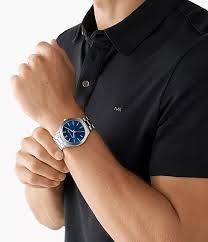 Michael Kors Slim Runway Analog Blue Dial Silver Steel Strap Watch for Men - MK1060