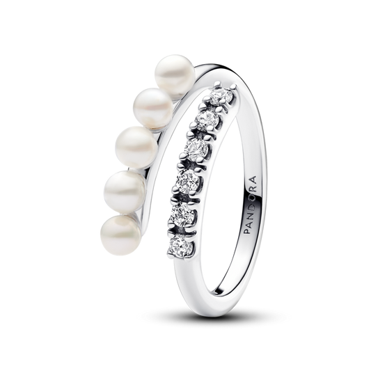 Treated Freshwater Cultured Pearls and Pave Open Ring