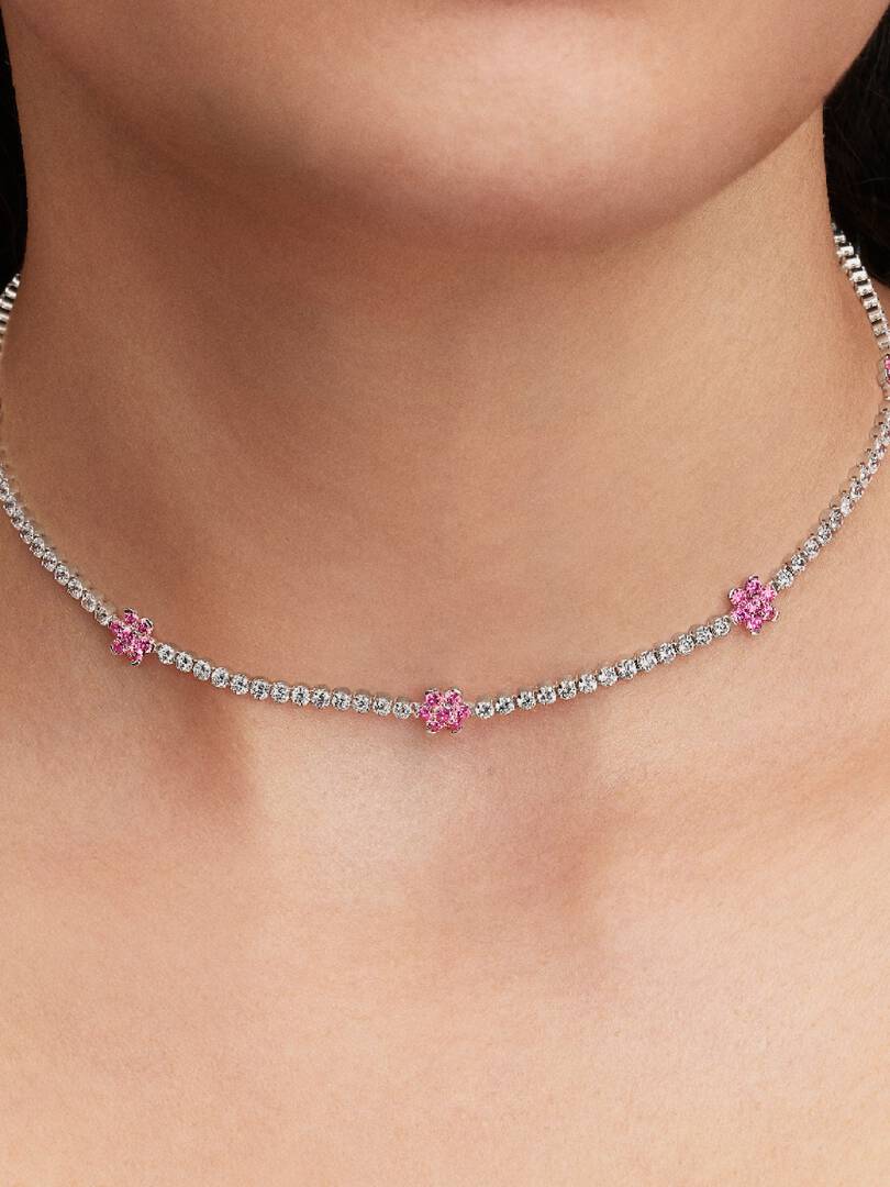 Pink Flower Tennis Necklace Sterling silver