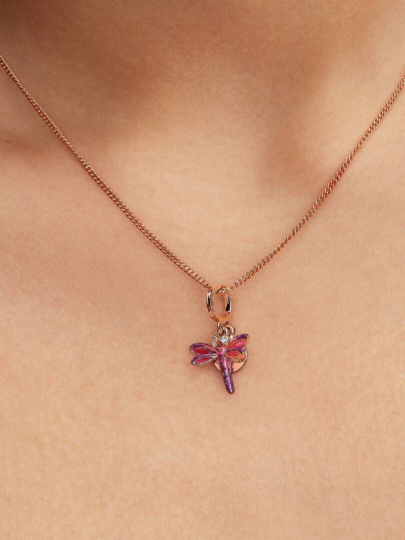 Pink Dragonfly Double Dangle Charm 14k rose gold plating