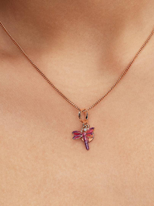 Pink Dragonfly Double Dangle Charm 14k rose gold plating