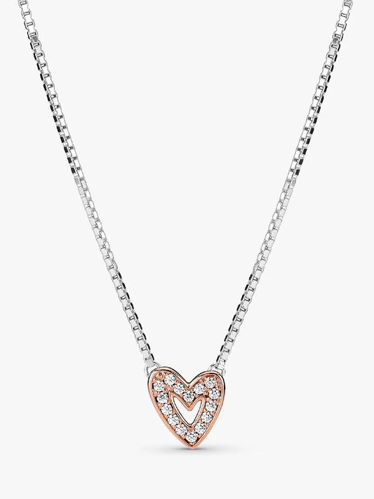 Sparkling Freehand Heart Necklace Sterling silver, 14k rose gold plating