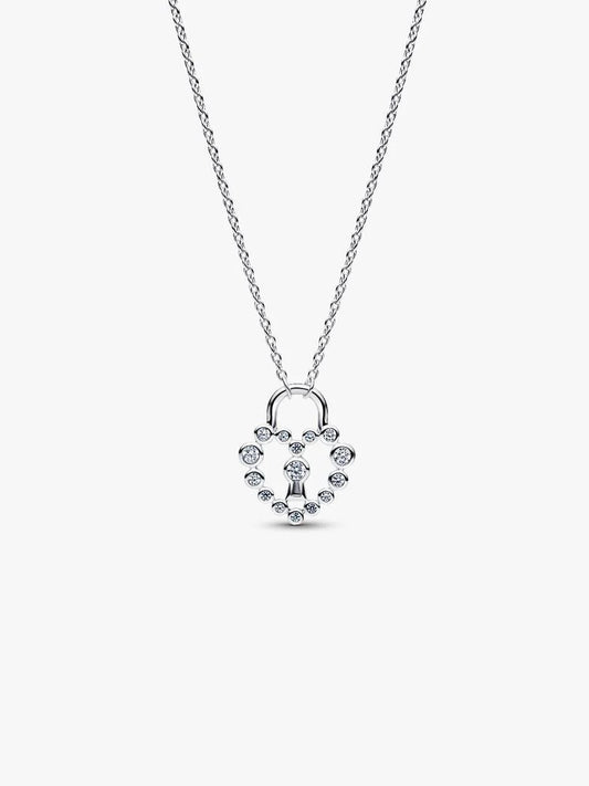 Sparkling Heart Padlock Pendant Necklace Sterling silver