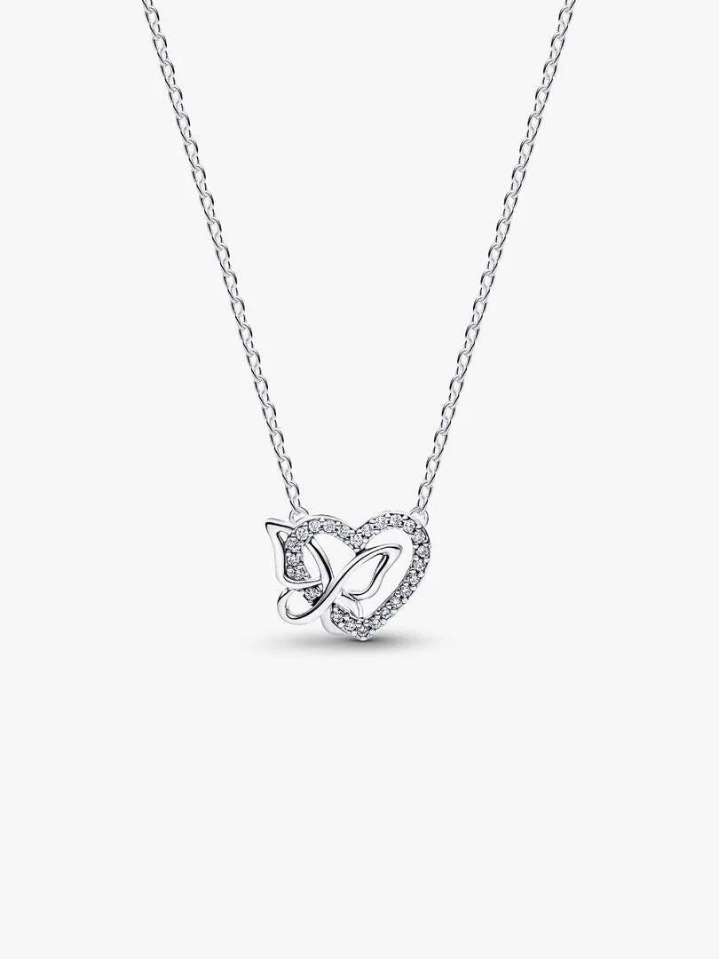 Entwined Heart & Butterfly Pendant Necklace Sterling silver