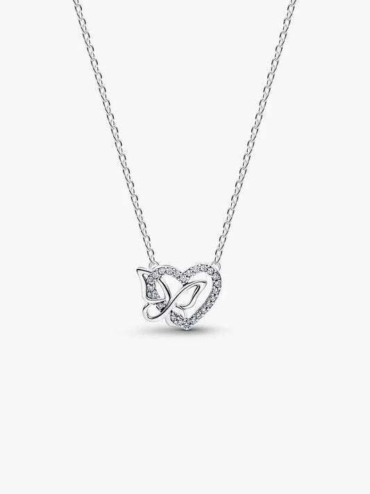 Entwined Heart & Butterfly Pendant Necklace Sterling silver