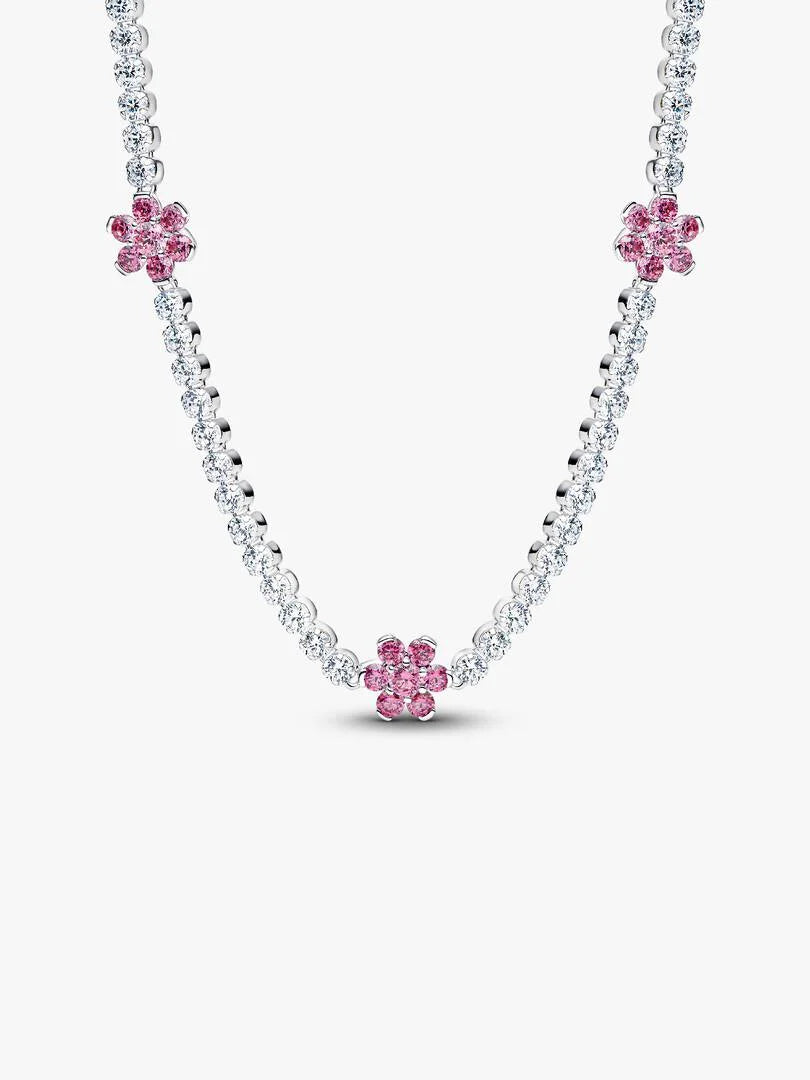 Pink Flower Tennis Necklace Sterling silver