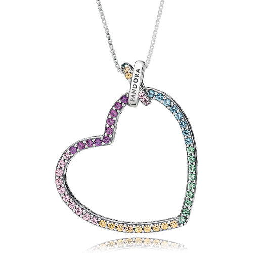 Rainbow Heart Necklace Sterling Silver Rainbow Heart Necklace with Multi-Color Crystal and Zirconia
