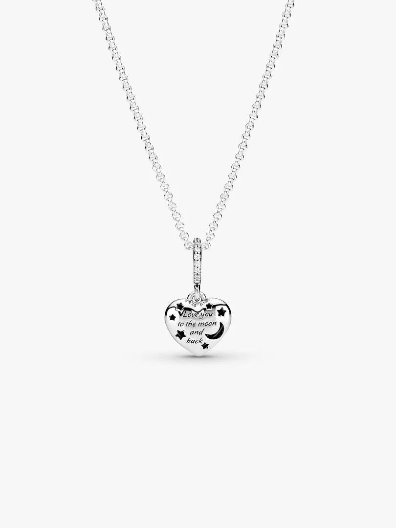 Sparkling Blue Moon & Stars Heart Necklace Sterling silver