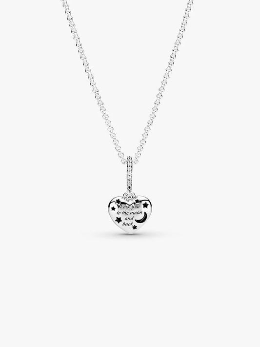 Sparkling Blue Moon & Stars Heart Necklace Sterling silver