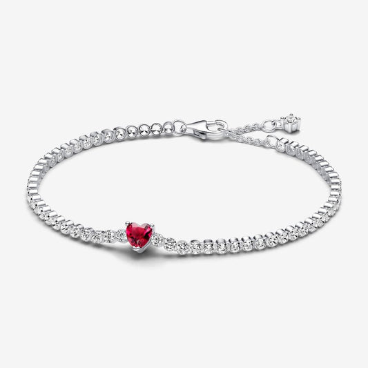 Red Sparkling Heart Tennis Bracelet Sterling silver