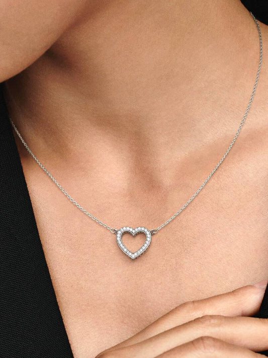 Heart silver necklace with clear cubic zirconia
