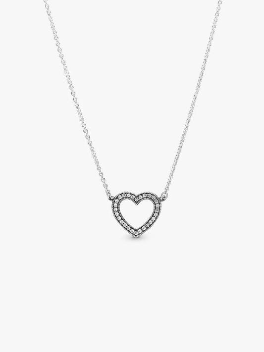 Heart silver necklace with clear cubic zirconia