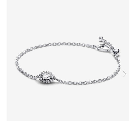 Sparkling bracelet with chain decorated with pear stone and halo