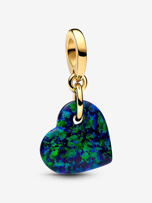 Opalescent Green Heart Dangle Charm 14k gold plating
