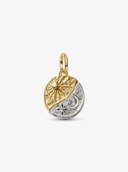 Sun and Moon Medallion Charm Sterling silver, 14k gold plating