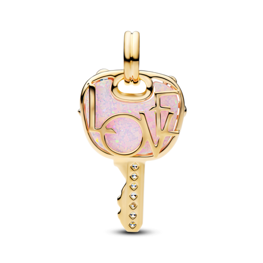 Opalescent Pink Love Key Large Dangle Charm
