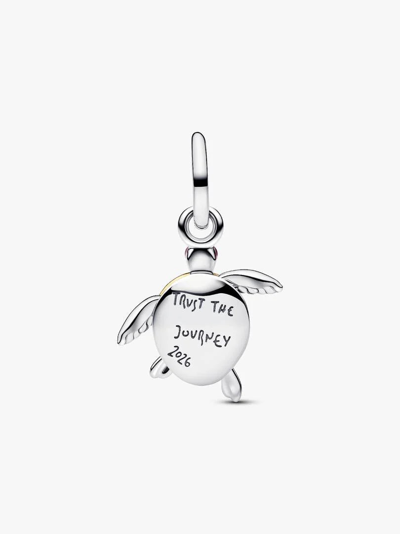 2026 Pink Sea Turtle Lab-grown Diamond Dangle Charm 0.007 ct TW, Sterling silver, 14k gold plating