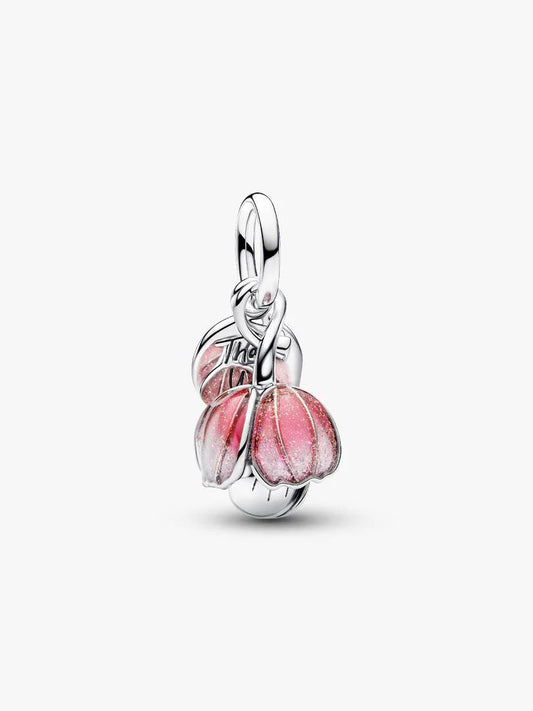 Two-Tone Blooming Flower Dangle Charm Sterling silver