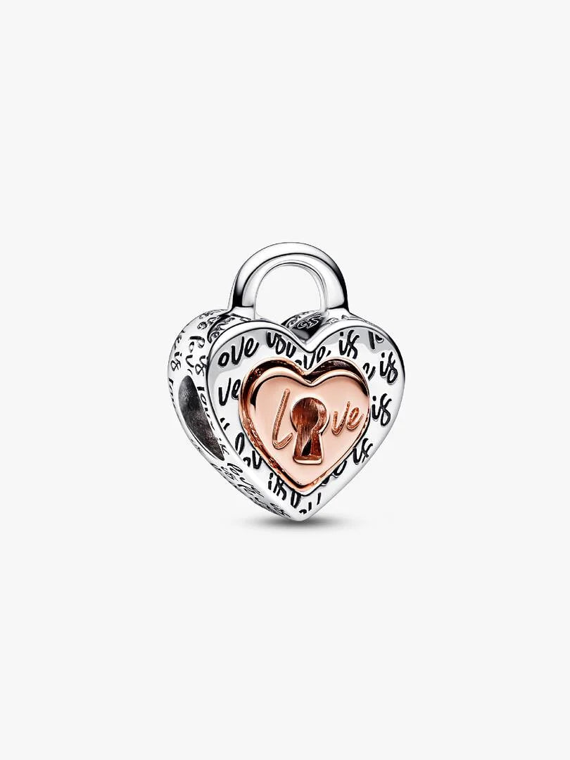 Two-tone Padlock Splittable Heart Charm