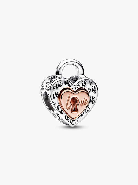 Two-tone Padlock Splittable Heart Charm