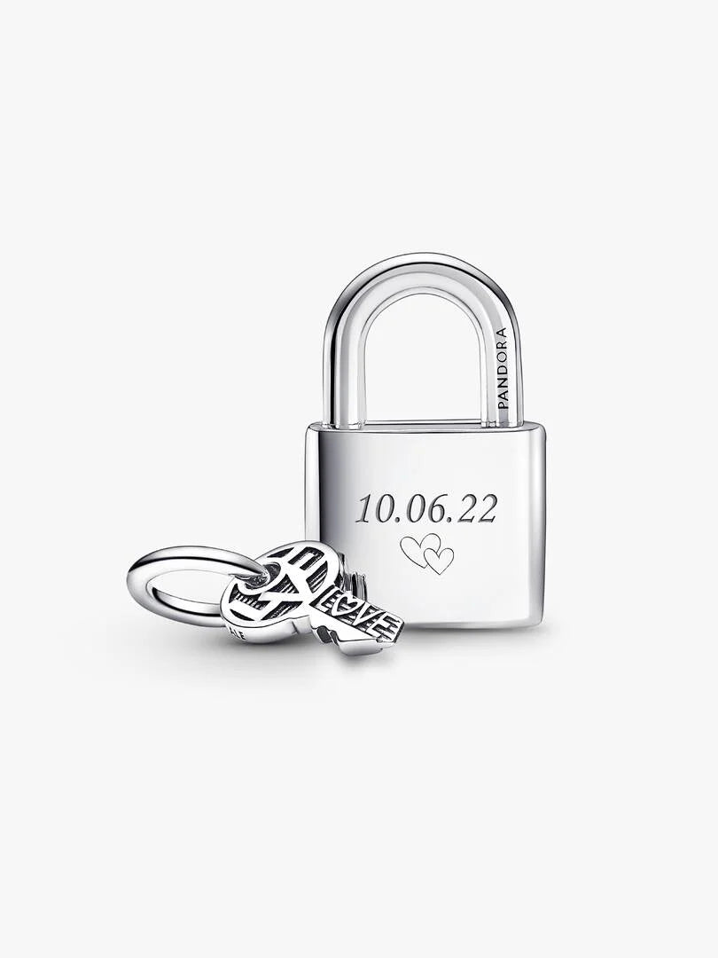 Padlock and Key Dangle Charm Sterling silver