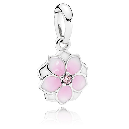 Magnolia Bloom Dangle Retired Sterling Silver Magnolia Bloom Dangle with Pale Cerise Enamel and Pink Zirconia - 792086PCZ