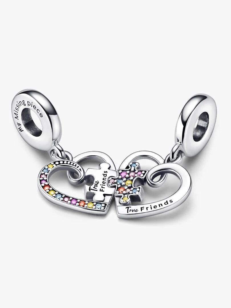 Puzzle Piece Hearts Splittable Friendship Dangle Charm Sterling silver