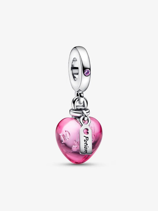 Love Potion Murano Glass Heart Dangle Charm Sterling silver